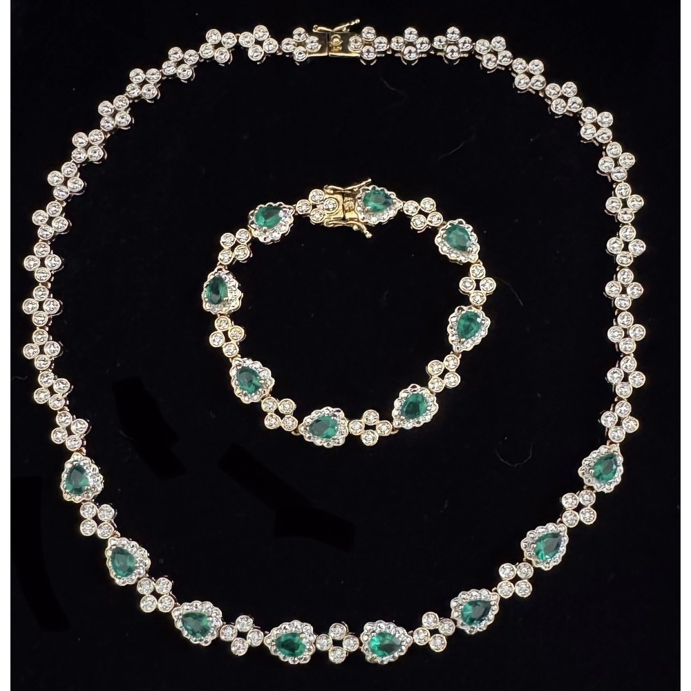 Camrose & Kross JBK Emerald Rhinestone Necklace Bracelet Set Gold Tone